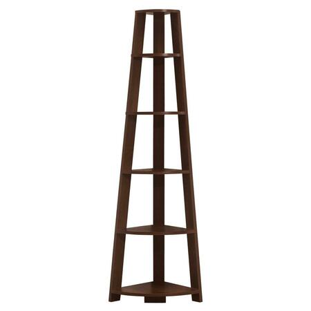 DAPHNES DINNETTE 72 in. Height Cherry Corner Accent Etagere Bookcase, Cappuccino DA3072152